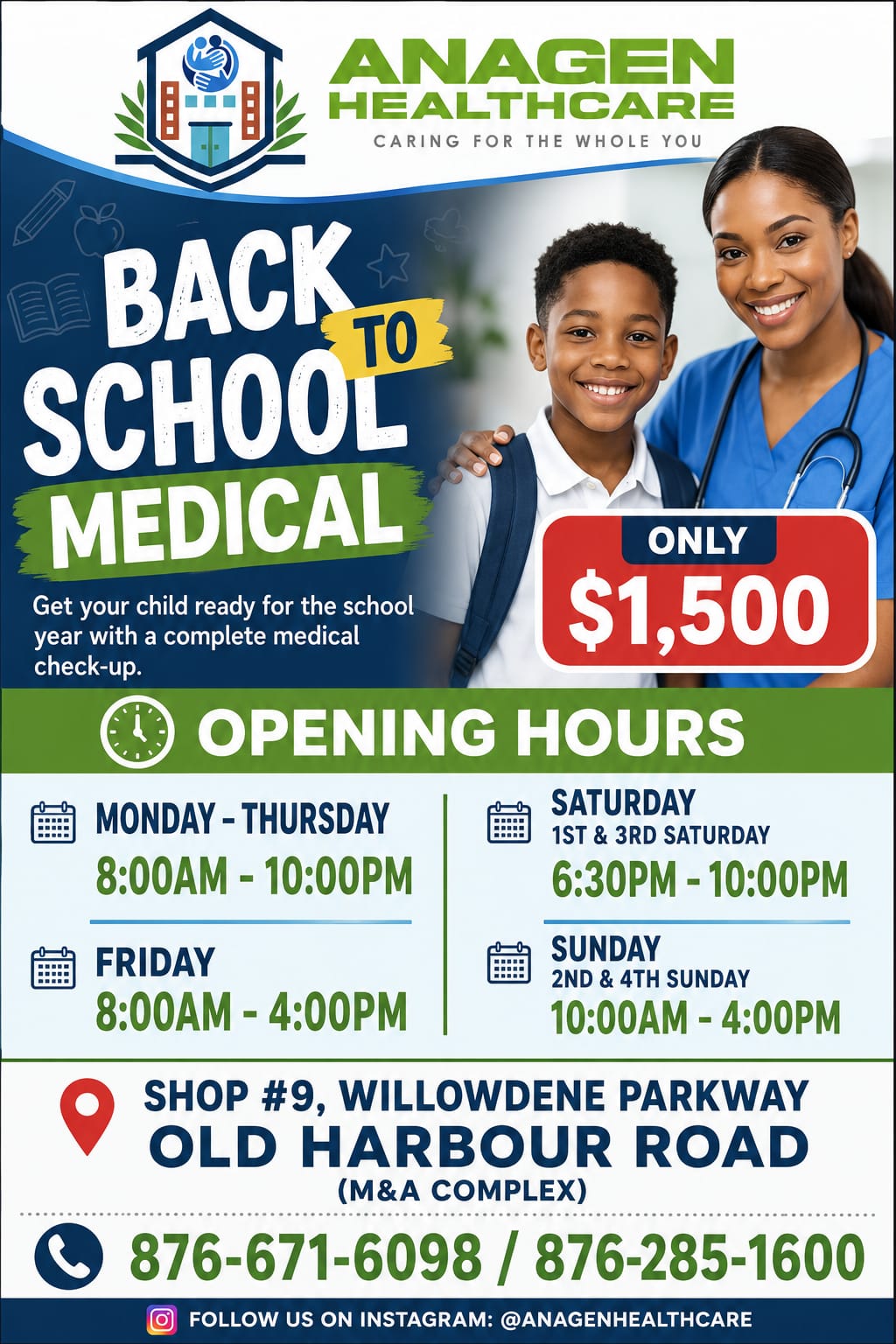 Anagen Healthcare back-to-school medical promotion flyer